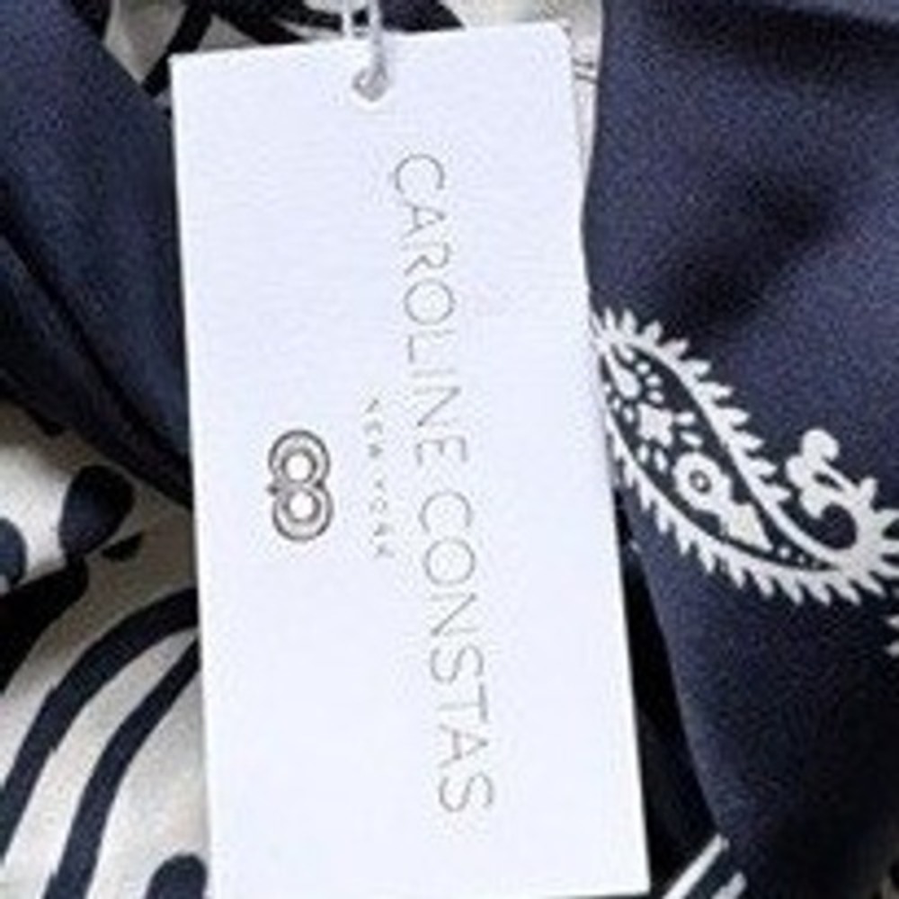 Caroline Constas Navy Cream Paisley Twist Front Tie Back Maxi Dress Large NEW - Picture 7 of 9
